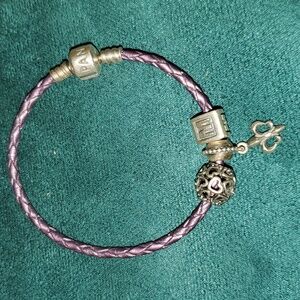 Pandora Single Shimmering Purple Woven Leather Clasp Bracelet